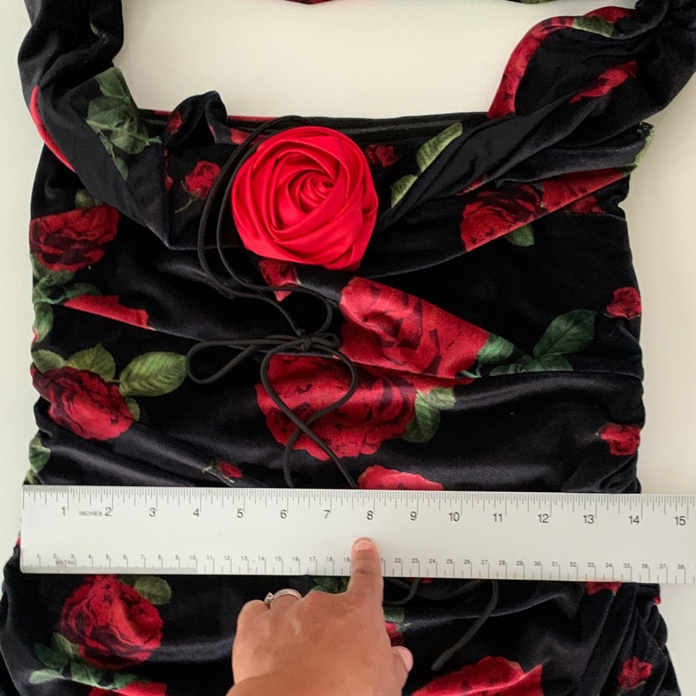 For Love & Lemons | Bianca Mini Dress Black Red Floral Velvet Size M - Like New - Picture 14 of 16